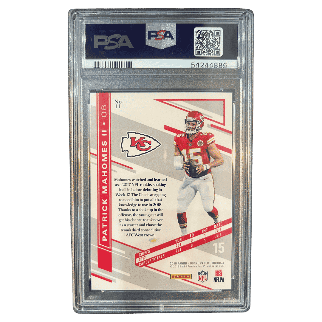 Patrick Mahomes PSA 10 2018 Panini Donruss Elite Card #11 - Back
