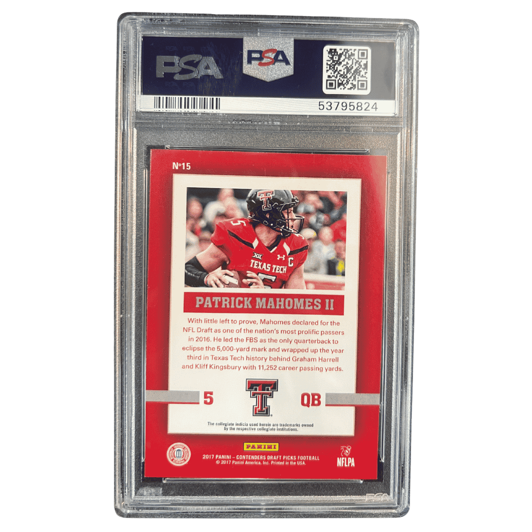 Patrick Mahomes PSA 9 2017 Panini Contenders Draft Picks School Colors Card #15 - Back