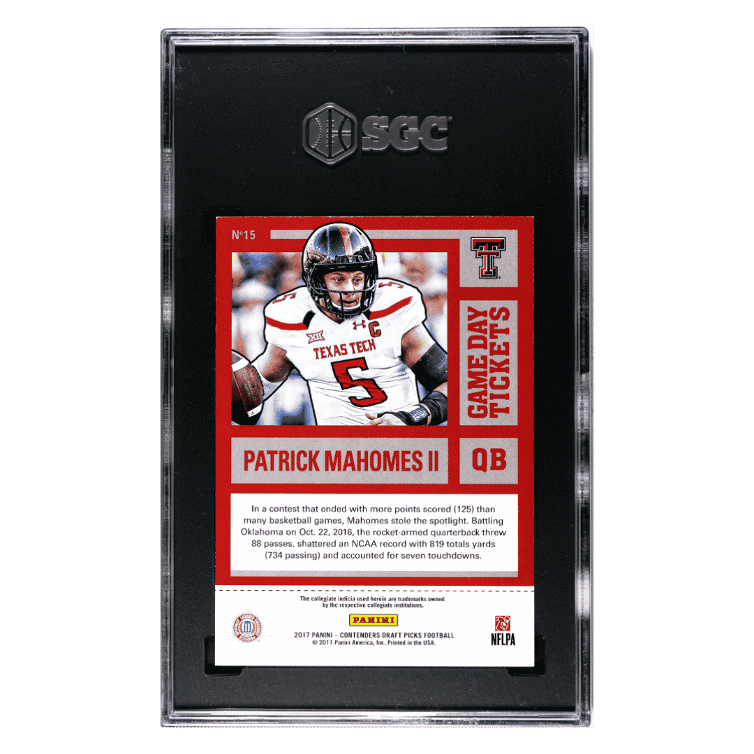 Patrick Mahomes SGC 9 2017 Panini Contenders Draft Picks Game Day Tickets Card #15 - Back