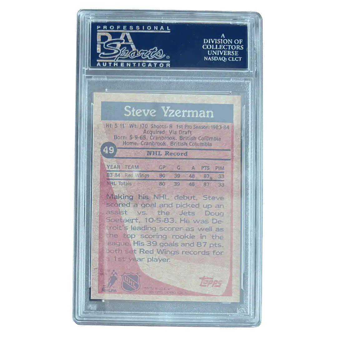 Steve Yzerman PSA 9 1984 Topps Card #49 - Back