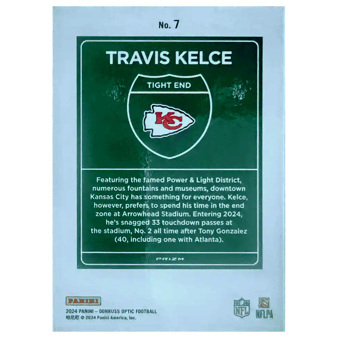 Travis Kelce 2024 Panini Donruss Optic Downtown Card #7 - Back