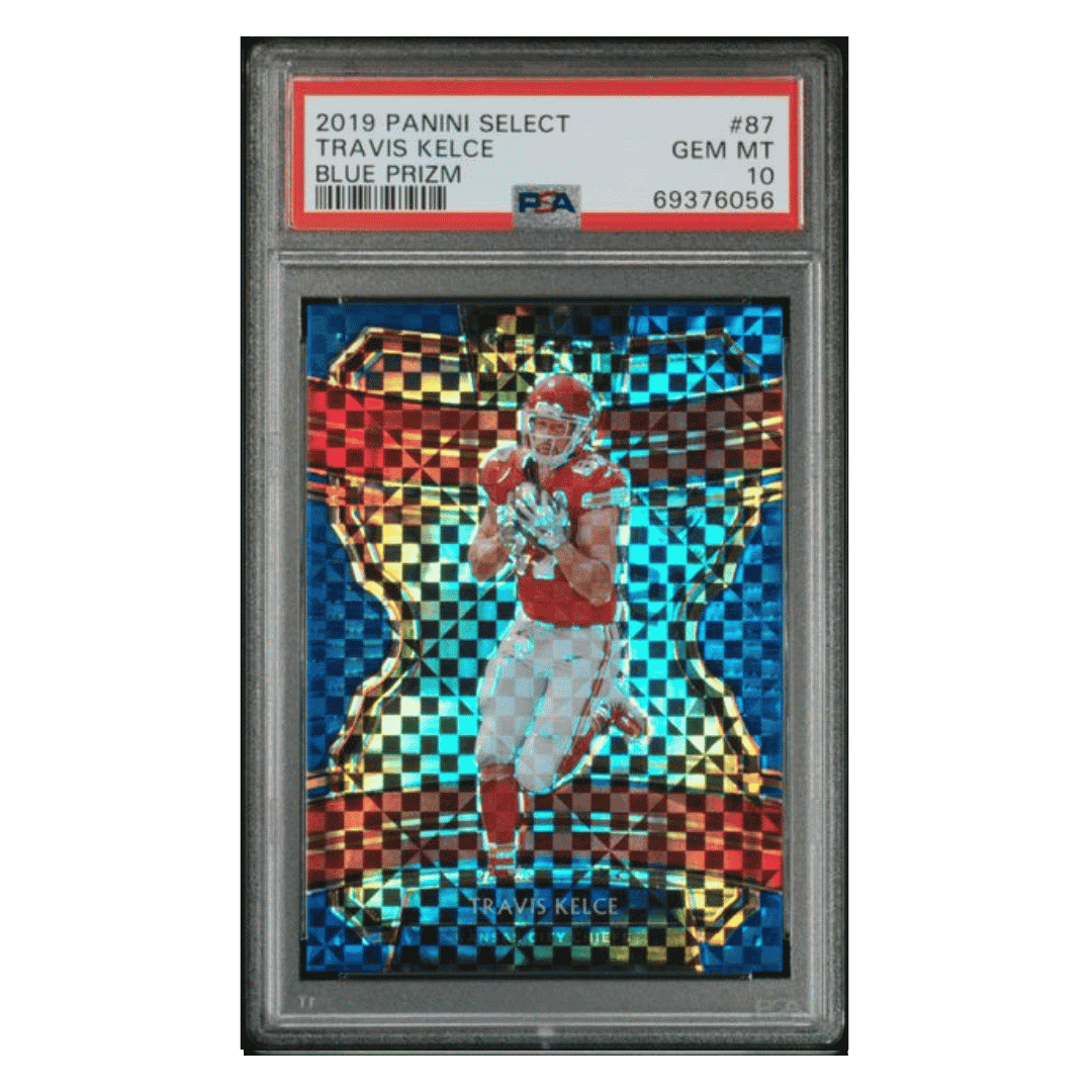 Travis Kelce PSA 10 2019 Panini Select Blue Prizm #d/ 175 Card #87 - Front