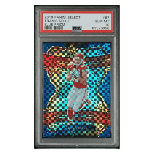 Travis Kelce PSA 10 2019 Panini Select Blue Prizm #d/ 175 Card #87 - Front