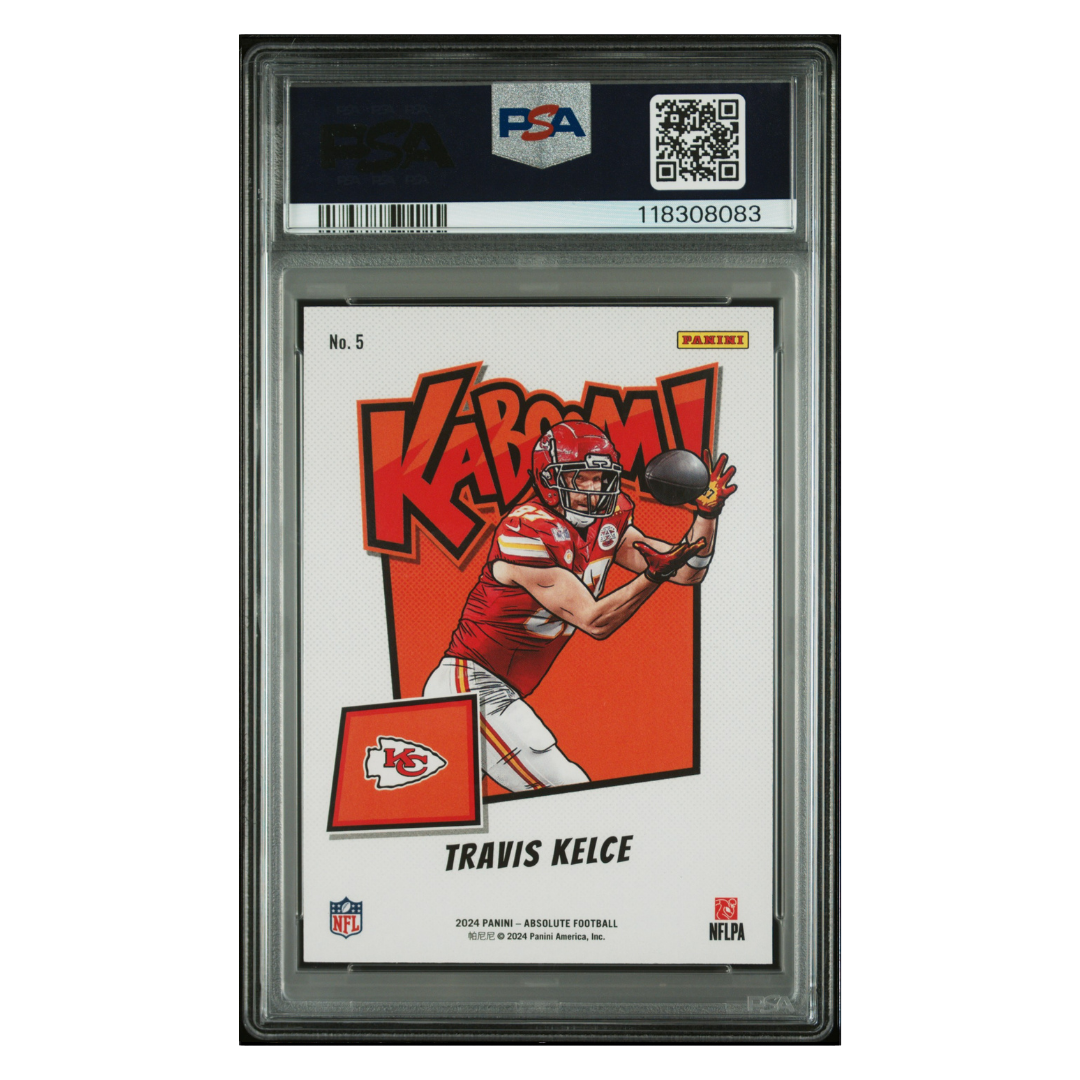 Travis Kelce PSA 10 2024 Panini Absolute Kaboom! Horizontal Card #5 - Back