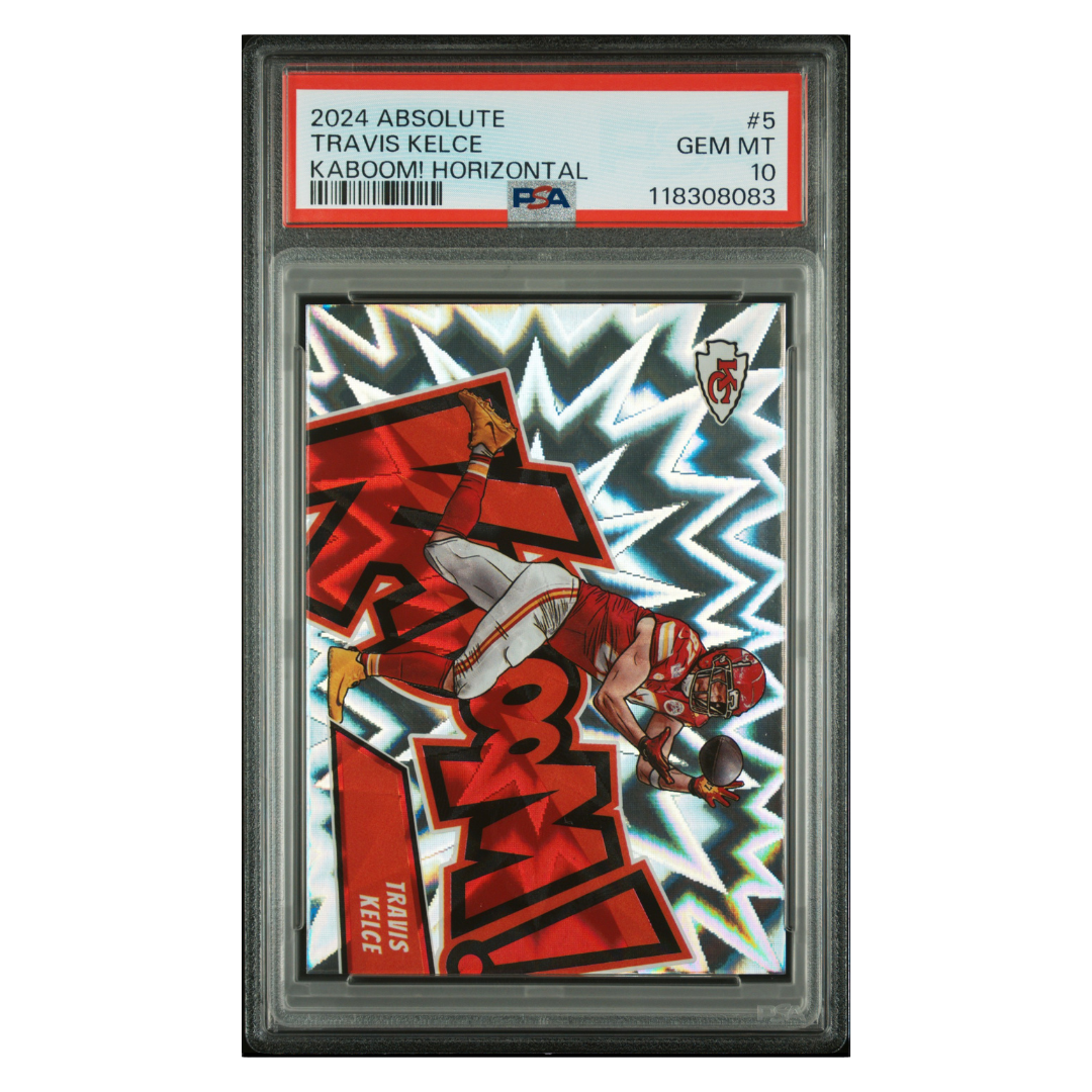 Travis Kelce PSA 10 2024 Panini Absolute Kaboom! Horizontal Card #5 - Front