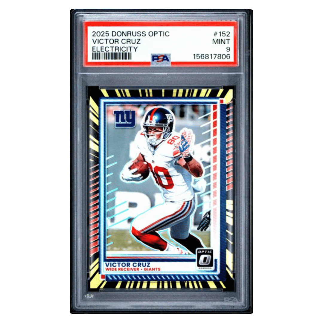 Victor Cruz PSA 9 2025 Panini Donruss Optic Electricity /75 Card #152 - Front