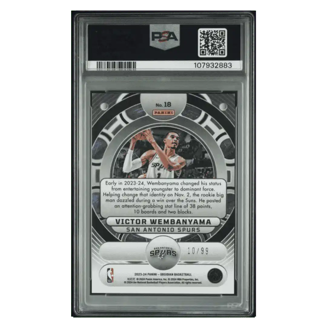 Victor Wembanyama PSA 8 2023 Panini Obsidian Orbital Rookie RC #d/ 99 Card #18 - Back