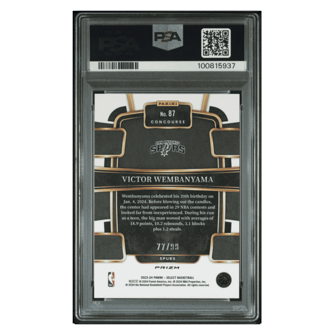 Victor Wembanyama PSA 9 2023 Panini Select Blue Tectonic Rookie RC #d/ 99 Card #87 - Back
