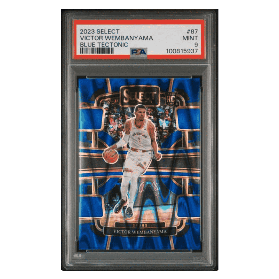 Victor Wembanyama PSA 9 2023 Panini Select Blue Tectonic Rookie RC #d/ 99 Card #87 - Front
