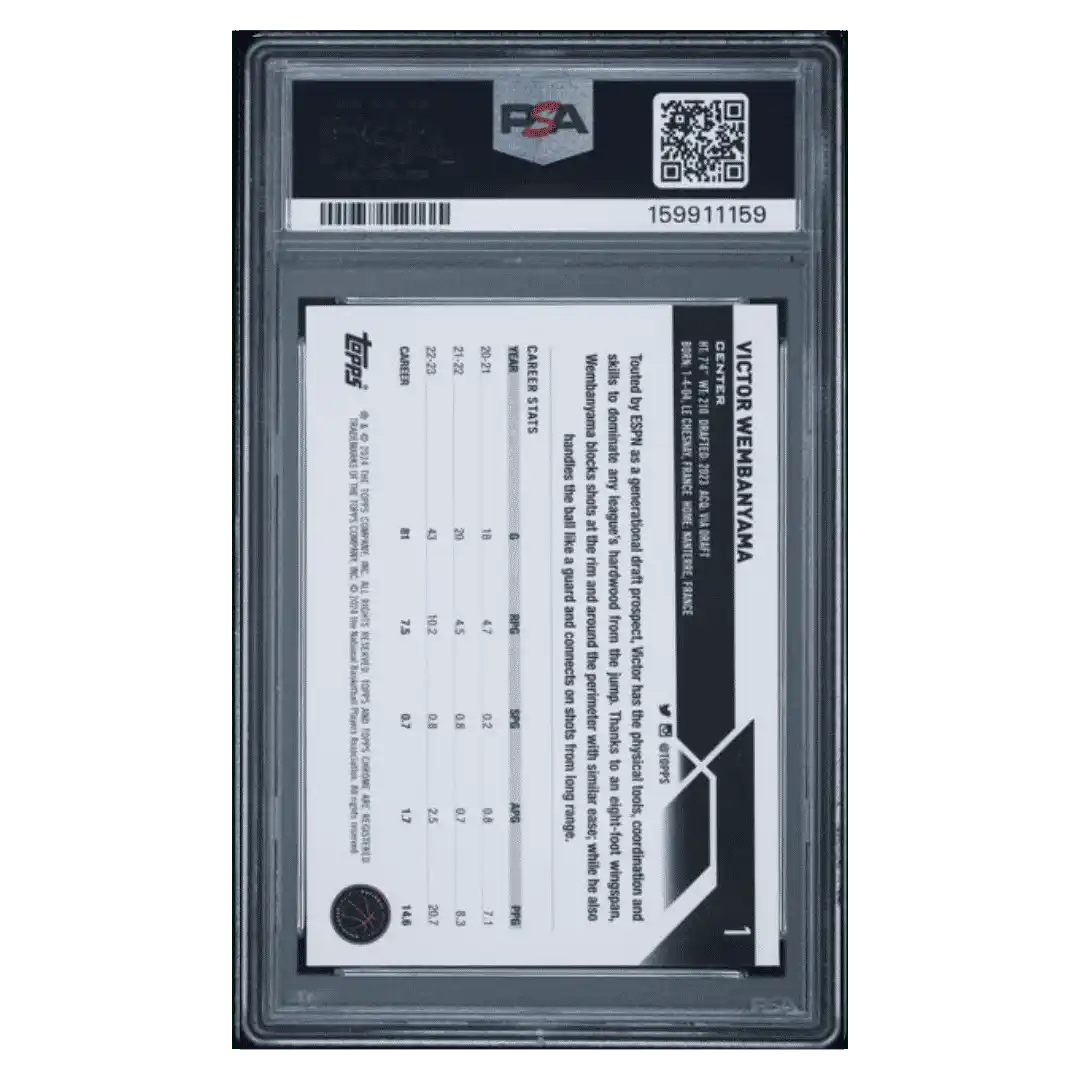Victor Wembanyama PSA 9 2023 Topps Chrome Blue Basketball Refractor Rookie RC Card #1 - Back