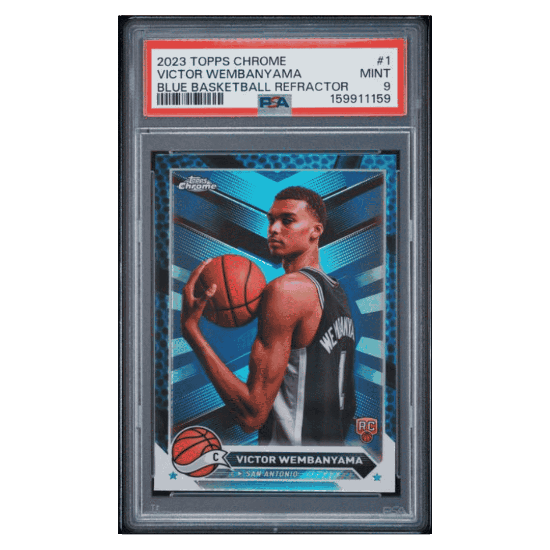 Victor Wembanyama PSA 9 2023 Topps Chrome Blue Basketball Refractor Rookie RC Card #1 - Front
