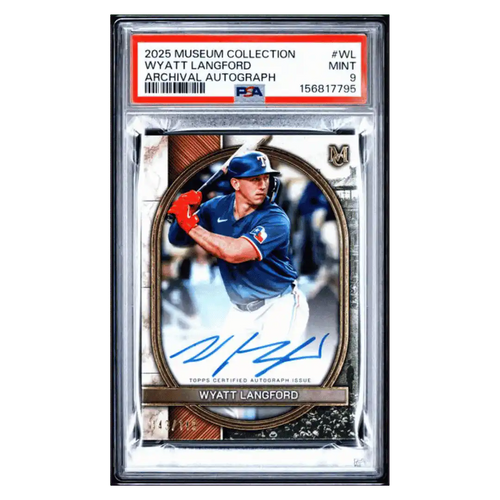 Wyatt Langford PSA 9 2025 Topps Museum Collection Archival Autograph /149 Card #WL - Front