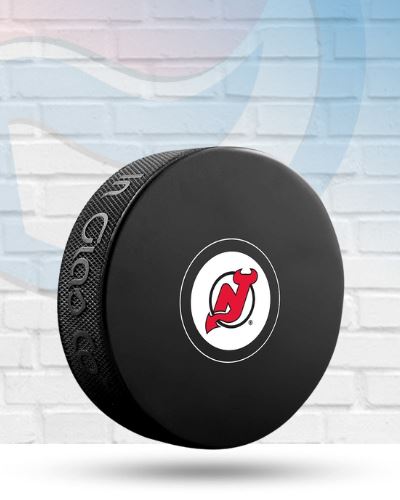 New Jersey Devils Team Logo Autograph Puck Sports Memorabilia InGlassCo 